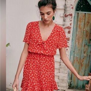 Red Floral Tie-Front Summer Dress